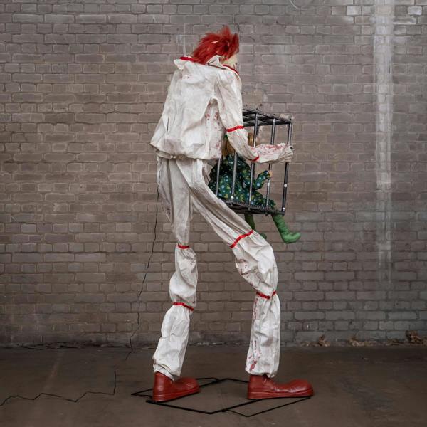 Samuel Alexander 7ft Tall Giant Cagey The Clown with Girl Halloween Animatronic Decoration