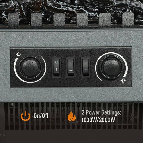 Electric Fireplace, Freestanding Electric Fire with Realistic Flame Effect, Log Burner, 1000W/ 2000W, Grey