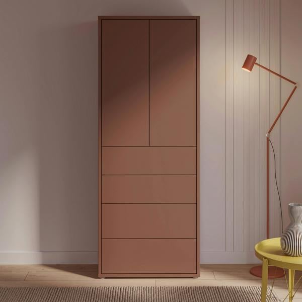 Furniture To Go Alice Springs Tall Storage Cabinet with Push-to-Open Doors & 4 Drawers in Terracotta