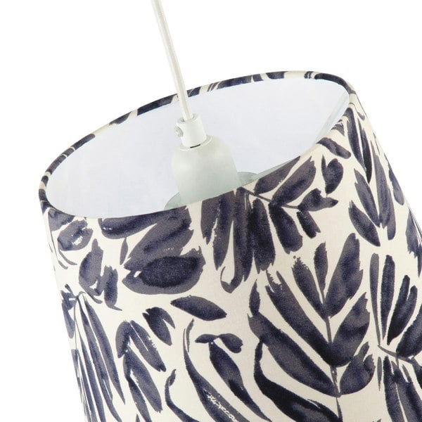 Midnight Blue Palm Leaf Themed 25cm Drum Lampshade with Fabric Lining Image 4