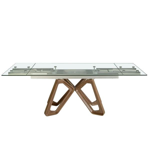 Angel Cerdá Rectangular tempered glass and walnut extending dining table 1122
