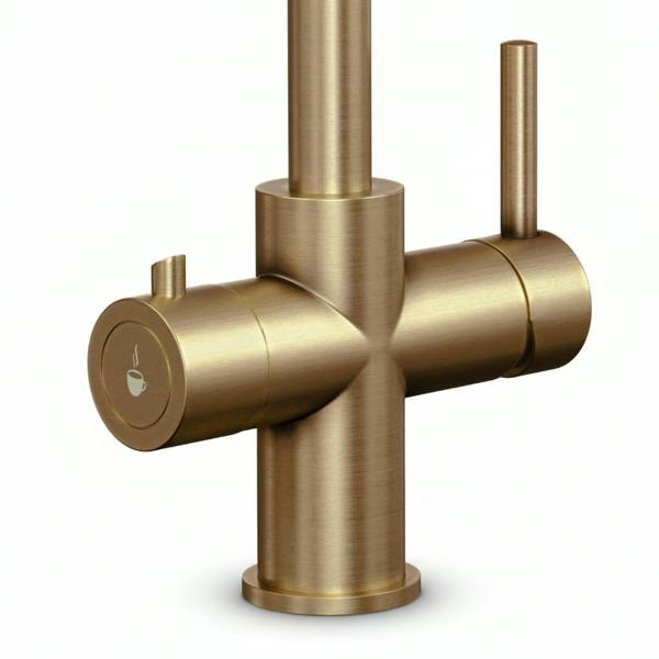 Copper boiling water tap on a white background - close up
