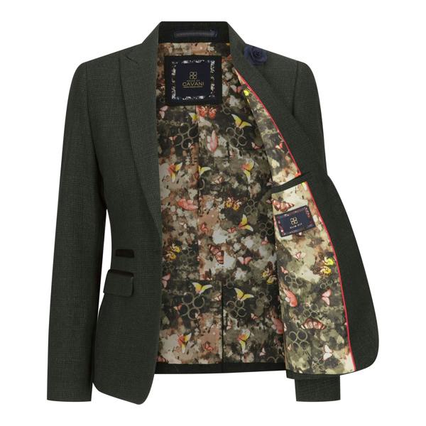 House of Cavani Women's Tweed Green Check Blazer Wool Classic Jacket