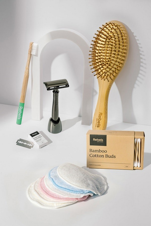 Get Me Started Eco Bundle- bamboo toothbrush, reusable safety razor, hair brush, bamboo cottonbuds, make up pads