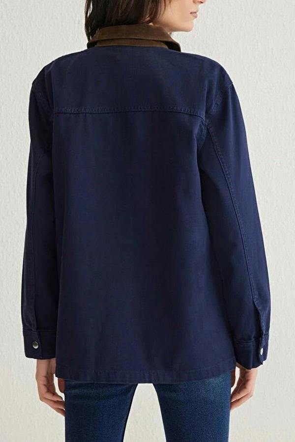 WOVCOR Contrast Suede Collar Oversize Denim Shirt Jacket