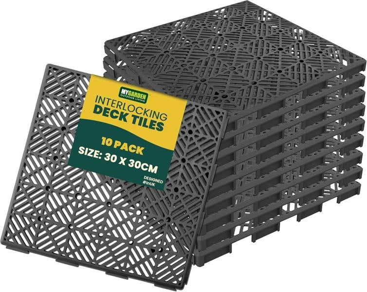 My Garden Outdoor Living My Garden Interlocking Decking Tiles Outdoor - 30x30cm 10 Pack Garden Plastic Tiles Weather-Resistant, Easy Install