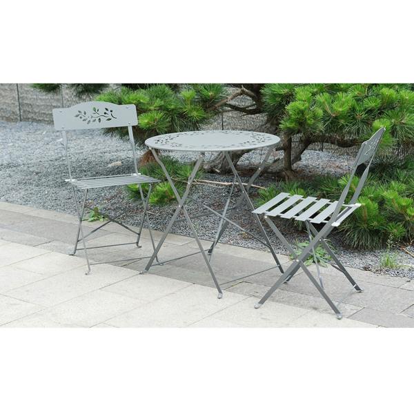 Gr8 Garden 3 Piece Grey Metal Garden Bistro Set with Leaf Design