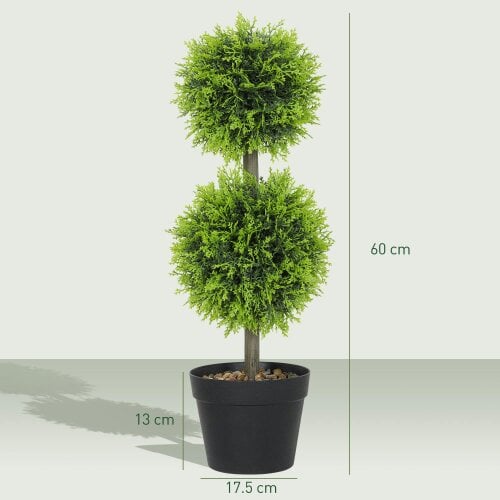 Wyld Haus Leka Fadi Set Of 2 Artificial Boxwood Ball Topiary Trees With Double Ball Design H8 60cm