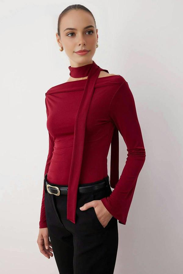 WOVCOR Knit Blouse with Shawl Detail