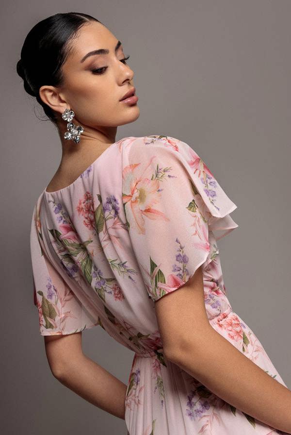 Flutter Sleeve Midaxi Wrap Dress - Blush Pink DR5140