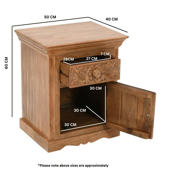 IH Design Viva Mango Wood Bedside Table With Storage