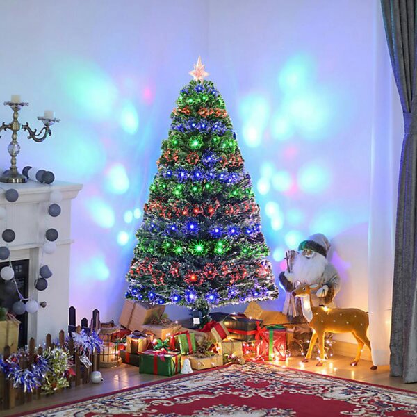 HOMCOM Green Fibre Optic Artificial Christmas Tree Per Lit 5ft - 02-0762