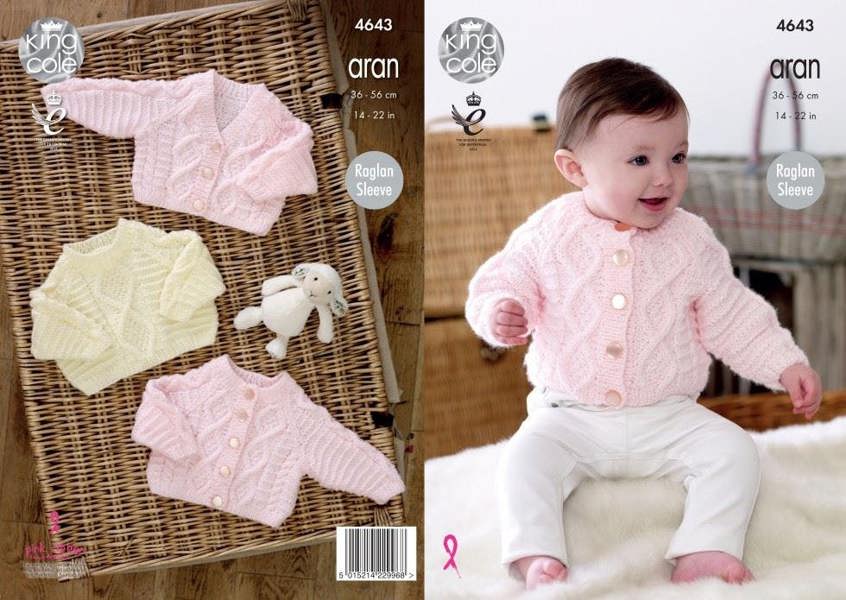 King Cole Comfort Knitting Pattern 4643, Cardigans, Sweaters for Baby, 14 - 22 Inches - Advanced