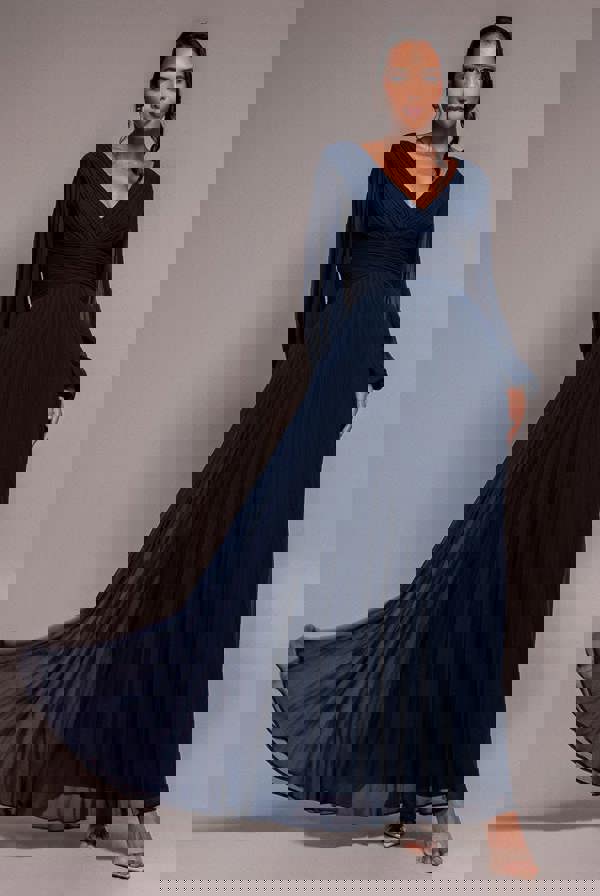 Balloon Sleeve Chiffon Maxi Dress - Navy Blue DR3041QZ