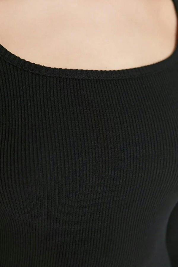 WOVCOR Crew Neck Mini Ribbed Knit Pencil Dress