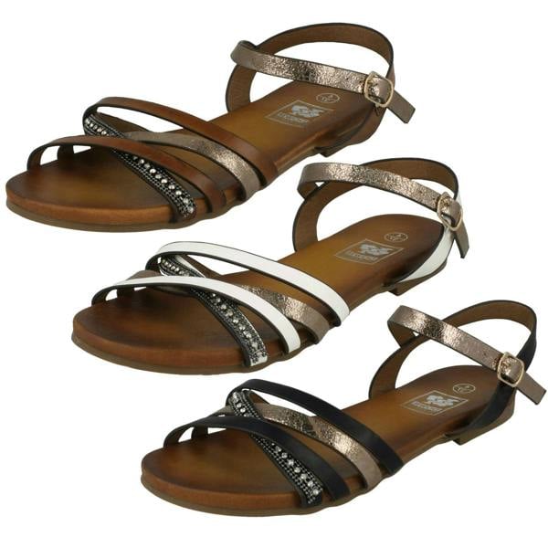 Down to Earth Ladies Down To Earth Flat X Strap Beaded Vamp Sandals