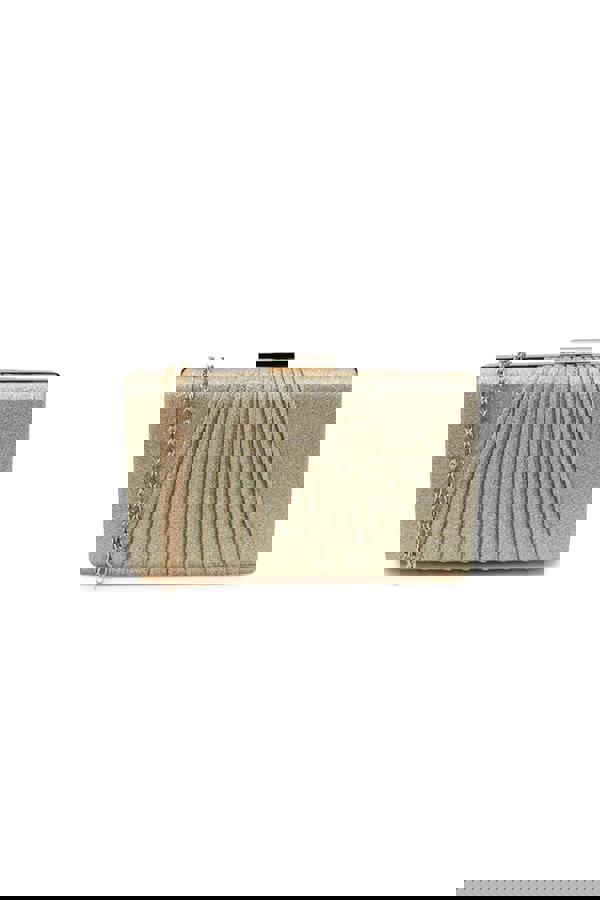 Pluspup Glitter Clutch Bag with Pleated Design and Chain Strap