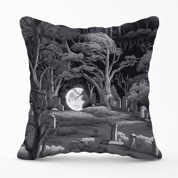 Warren Reed Eerie Moonlit Cemetery Cushions