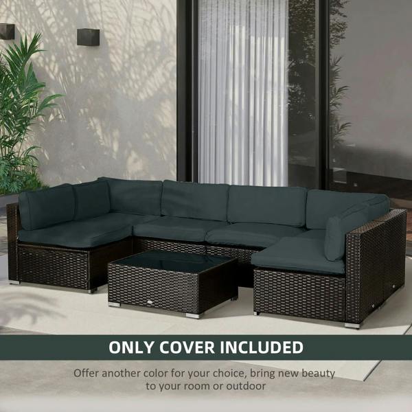Dark grey outdoor rattan sofa cushion covers covering seat and back pads