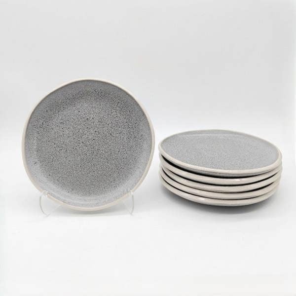 Reactive Grey Stoneware Dinnerware Set Nordic Pebble 6 Dinner Plates 10.6"