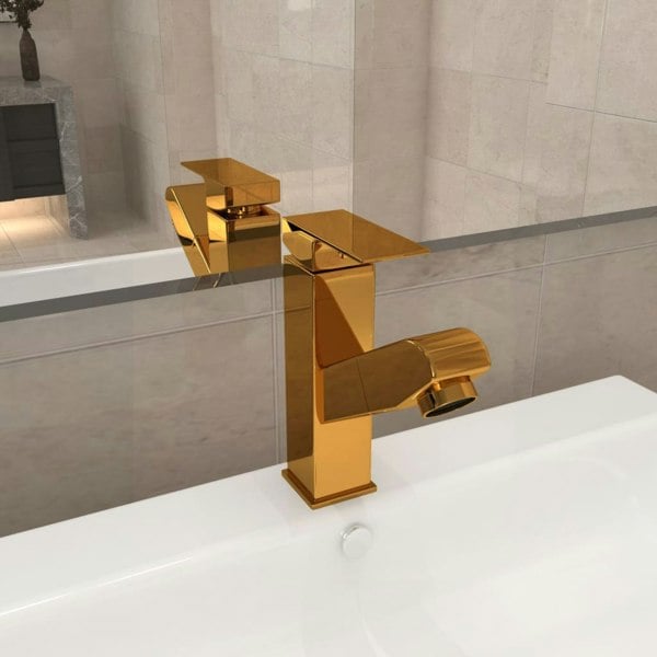 Berkfield Bathroom Basin Faucet with Pull-out Function Gold 157x172 mm