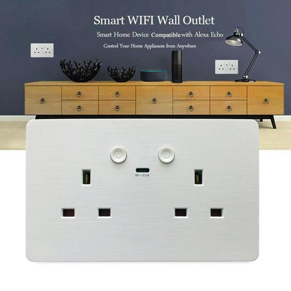 ENER-J Smart Wall Socket – WiFi Double Power Socket with USB & Type-C, Alexa & Google Compatible, 13A UK White