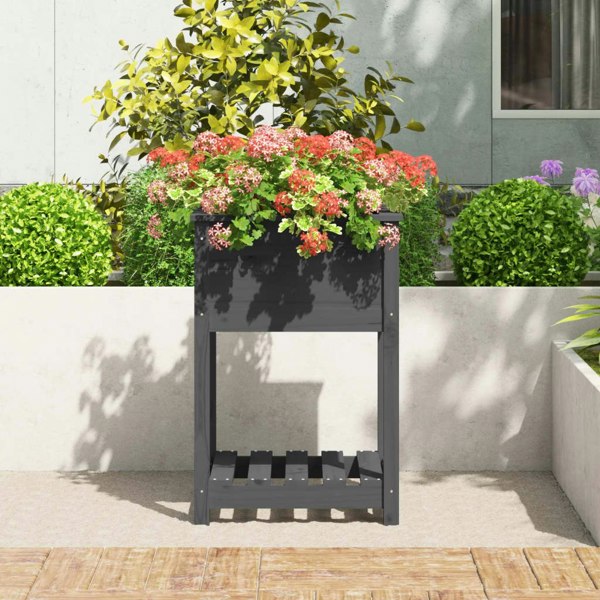 Berkfield Planter with Shelf Grey 54x54x81 cm Solid Wood Pine