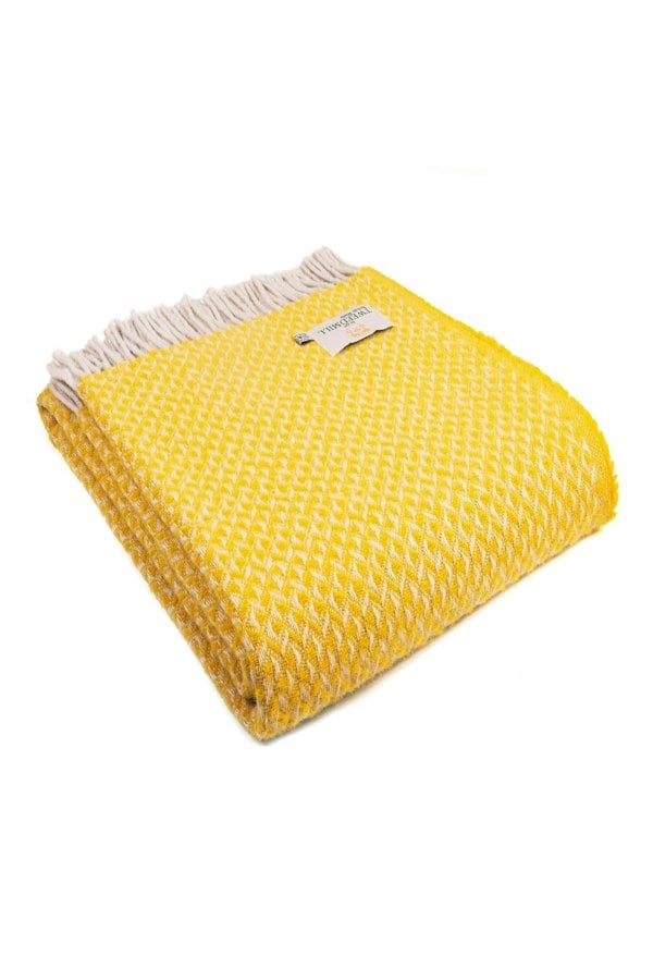 HomeSpace Direct 100% Pure New Wool Diamond Throw Blanket Made in Wales