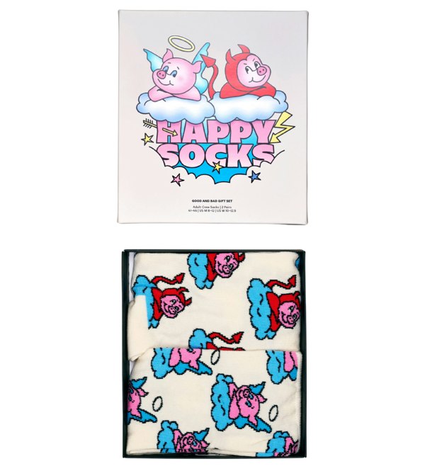 Happy Socks 2-Pack Good Pig Bad Pig Socks Gift Box, White