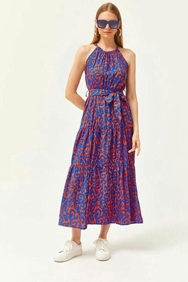 Hoxton Gal Halter Neck Belted Midi Dress