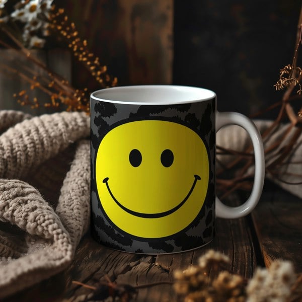 Grey & Black Leopard Print Smiley face Mug - Love Frankie