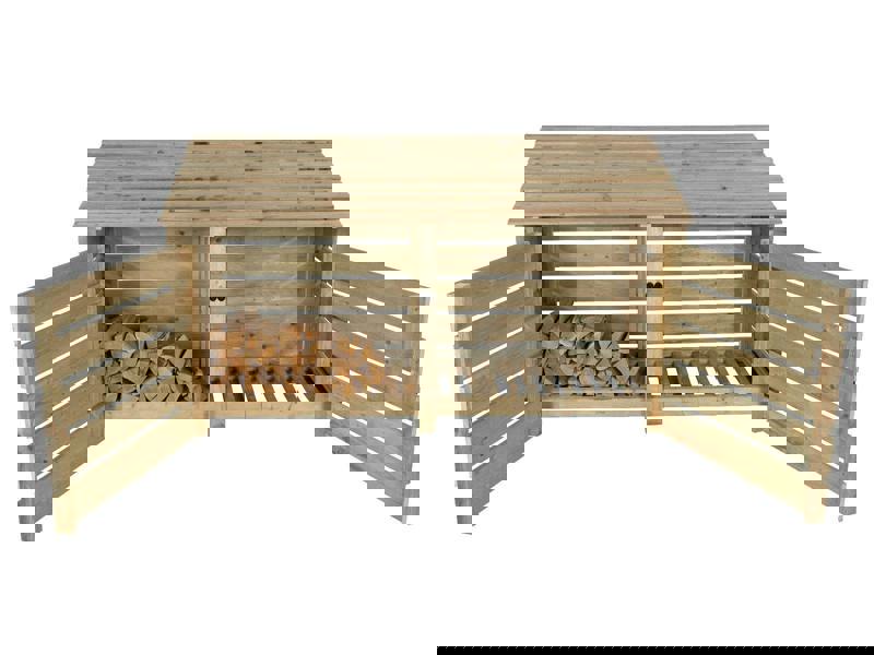 Arbor Garden Solutions Slatted Wooden Log Store with Doors W-227cm, H-126cm or 180cm, D-88cm