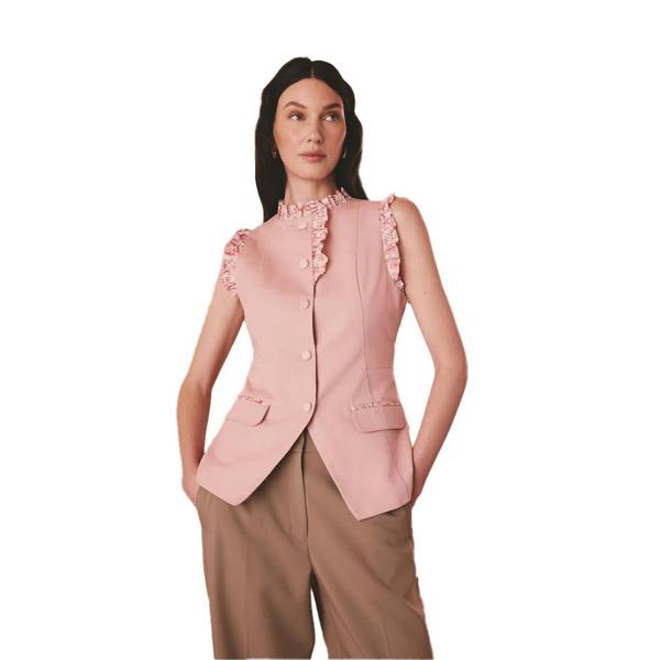 Cath Kidston Womens/Ladies Contrast Cotton Ruffle Neck Waistcoat - Pink - 