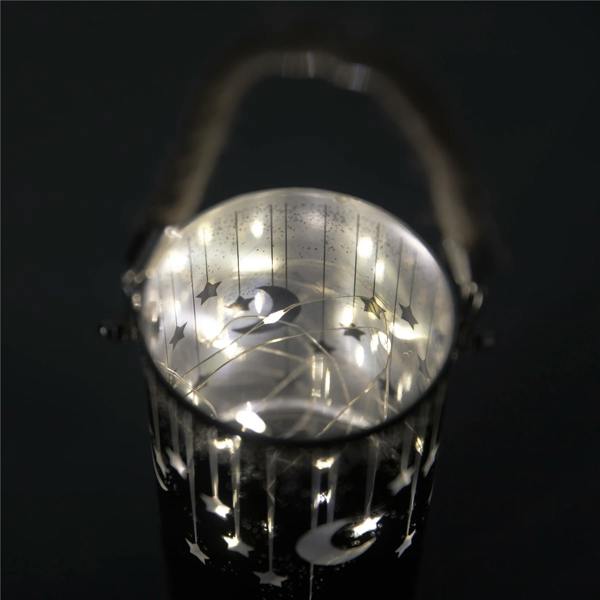 22cm Black Glass Christmas Jar LED Lamp with Moon and Stars Etched Design image 1