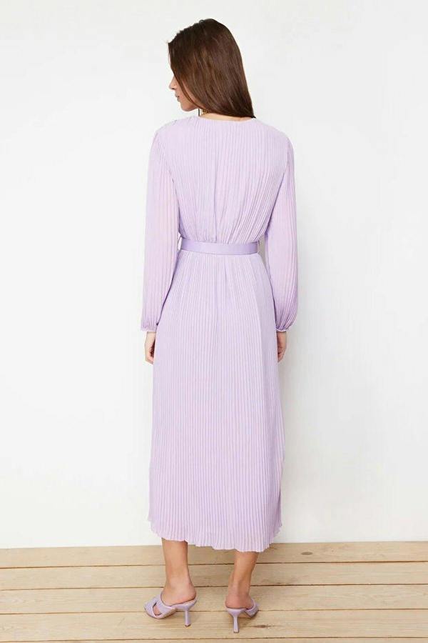 Belted A-Line Pleated Maxi Dress