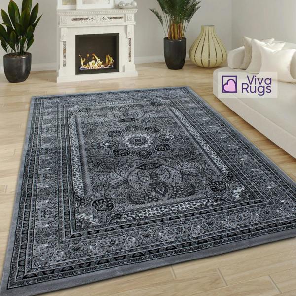 Viva Rugs Grey Oriental Rug Vintage Style Extra Large Small Soft Living Room Bedroom Woven Carpet Mat