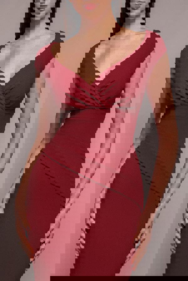 Bardot Pleated Maxi Dress - Burgundy DR1092