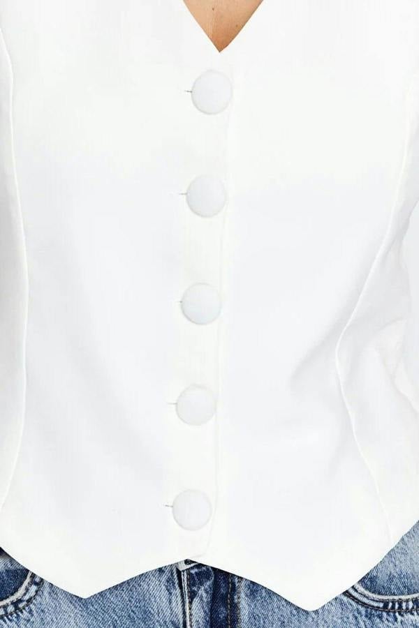 WOVCOR Crop Woven Vest with Buttons