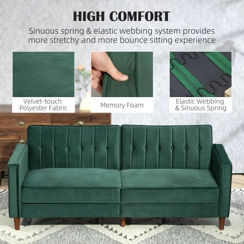 Wyld Haus Babano Forrest Green Velvet 3 Seater Convertible Sofa Bed