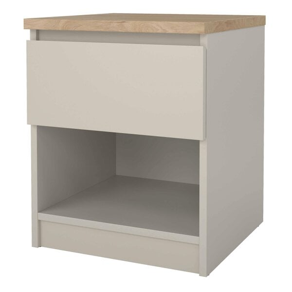 Wyld Haus Budapest Crean and Natural Oak Effect Wooden Bedside Table 1 Drawer 1 Shelf