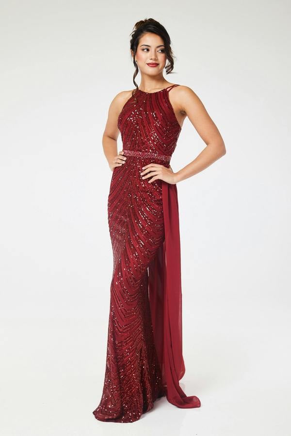 LuvForever Reya - Wine Sequin Maxi Dress