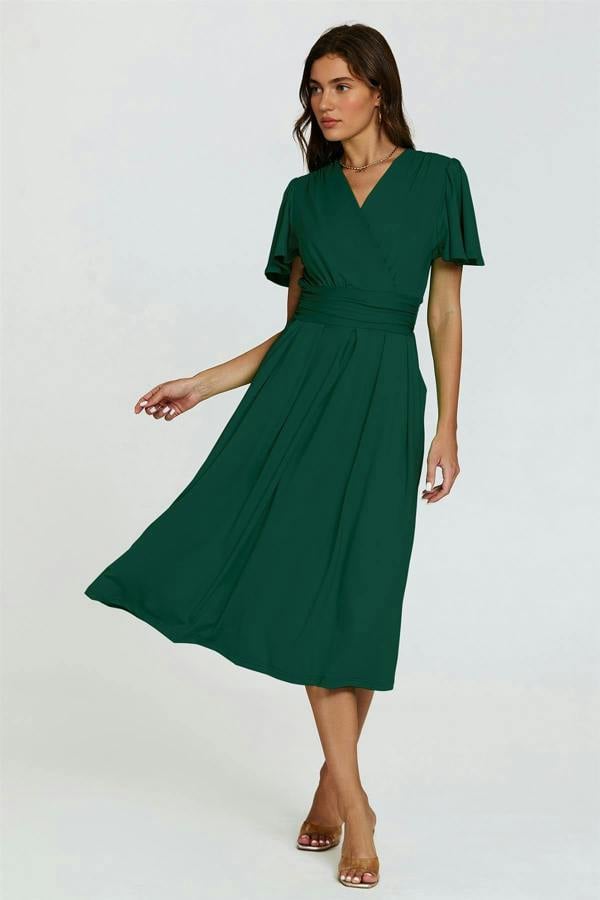 FS Collection Angel Sleeve Jersey Midi Dress In Dark Green