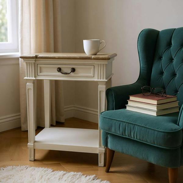 78CM WOODEN 1 DRAWER SIDE TABLE