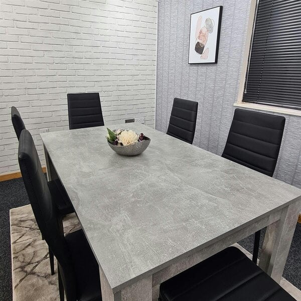 Kosy Koala Stone Grey Effect Dining Table Set with 6 Black Chairs ? Stylish Dining Room Furniture Set