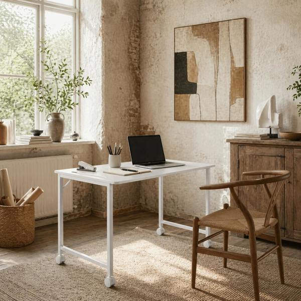 Wyld Haus Veso 80cm Wooden White Folding Desk Lockable Wheels
