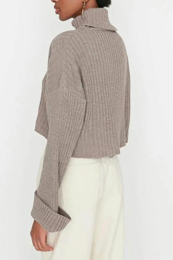 WOVCOR Crop Basic Knit Sweater