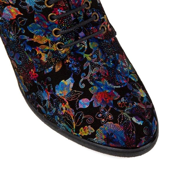 Embassy London Roulette - Black Flower - Women's leather heeled oxford lace-up