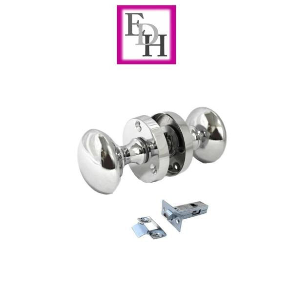 EDH Door Hardware Chrome Door Knob Modern Round Rose Door Knob Silver Door Handle+Tubular Latch 1
