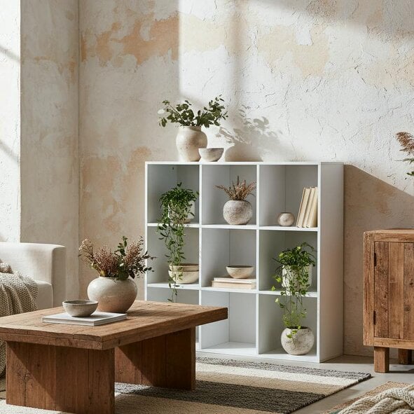 Wyld Haus Zido Wood White 3 Tier 9 Cube Storage Bookcase