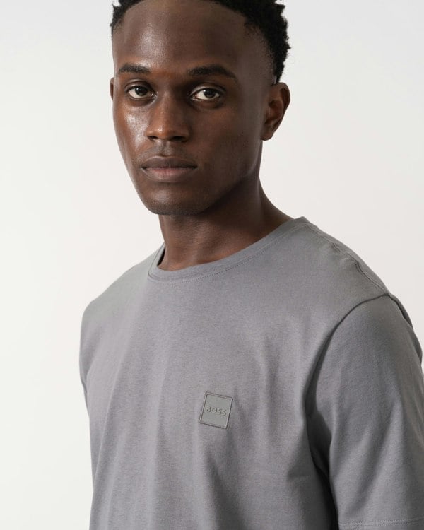 BOSS Orange Tales Mens Cotton-Jersey T-shirt With Logo Patch - Open Grey 062